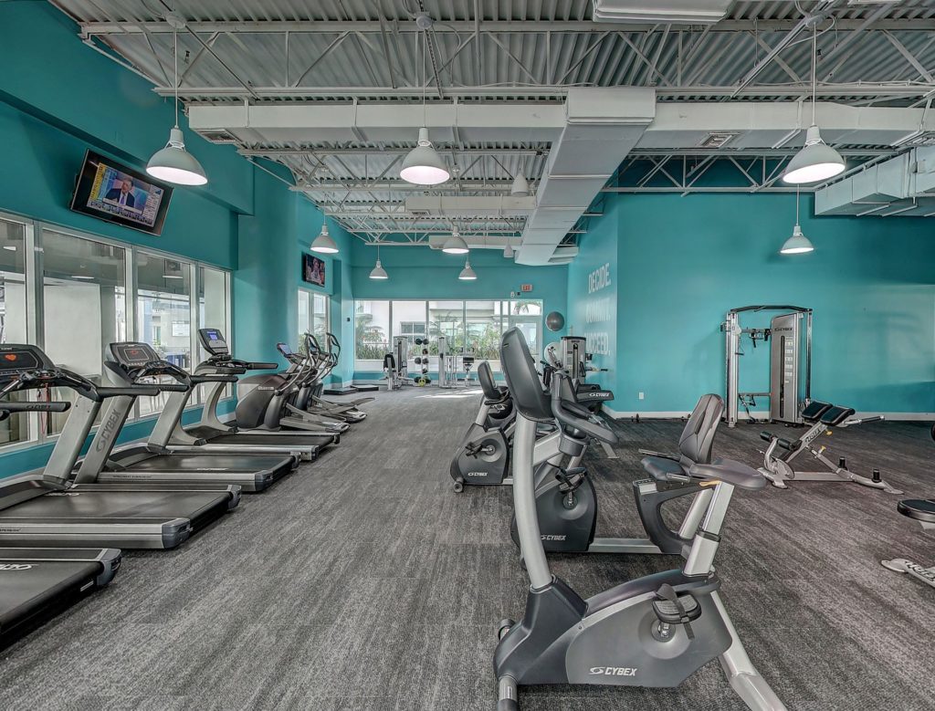 an empty gym right after being cleaned with an odor fogger